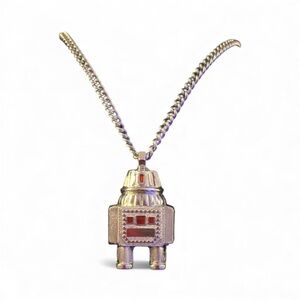 Avon Galactic Robot Pendant 1970s Vintage Silver Toned Necklace 14 in.